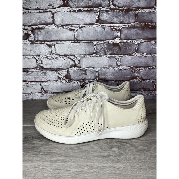 CROCS OFF WHITE Rubber Synthetic Light Lace Up WATER SHOES Men Sz 12M US/45EU - Picture 2 of 16